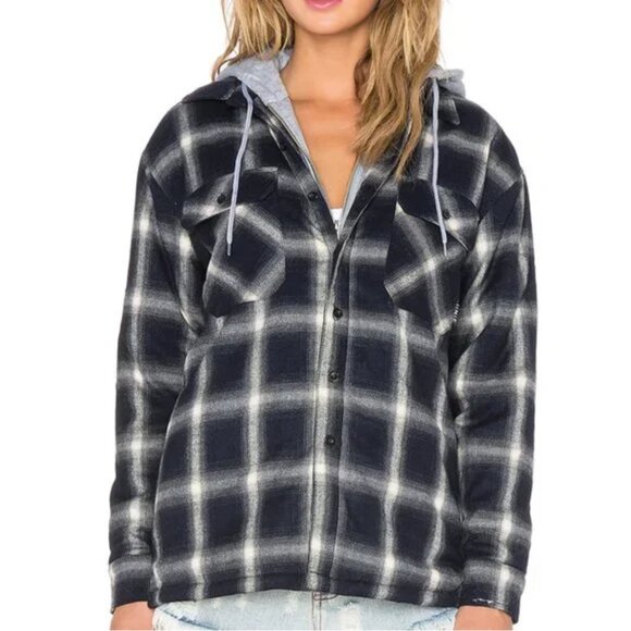 UNIF Vago Plaid Flannel Hooded Jacket Women's Size Small - Picture 2 of 8